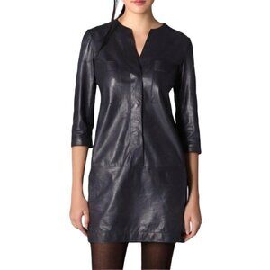 VINCE Lamb Leather Tunic Shift Dress